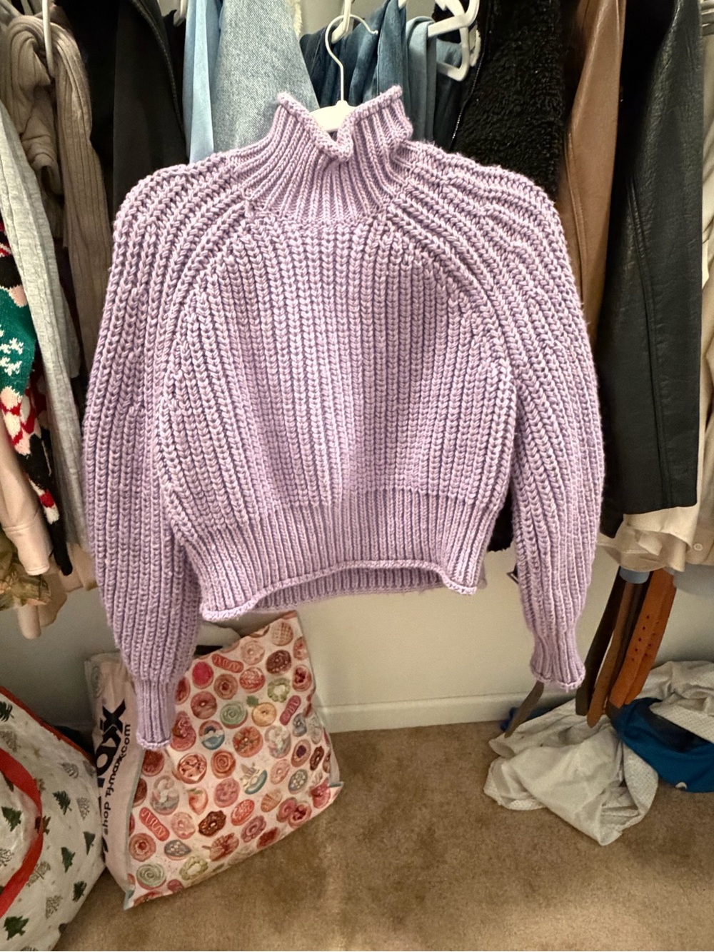 H&M Lilac Chunky Knit Funnel Neck Sweater